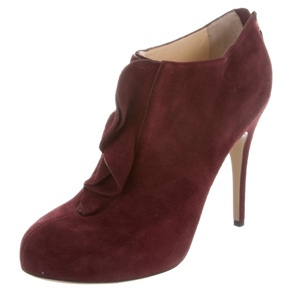 Valentino Crimson Suede Ruffle Booties Size37/US 7 - Picture 2 of 8